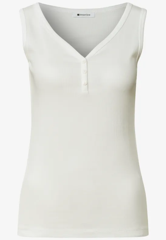 Top in Rippstruktur mit V-Neck off white