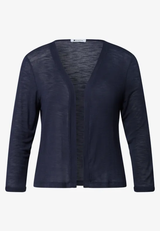 Cardigan bleu foncé léger à encolure en V et manches 3/4