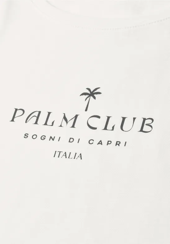 Weißes T-Shirt mit Palmbaum-Logo und Schriftzug 'PALM CLUB SOGNI DI CAPRI ITALIA'.