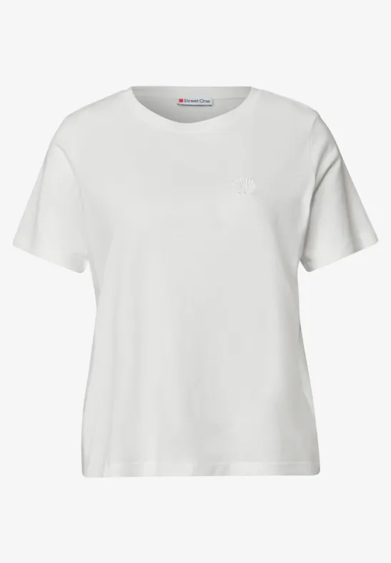 Schlichtes weißes Damen-T-Shirt mit Rundhalsausschnitt und kurzen Ärmeln