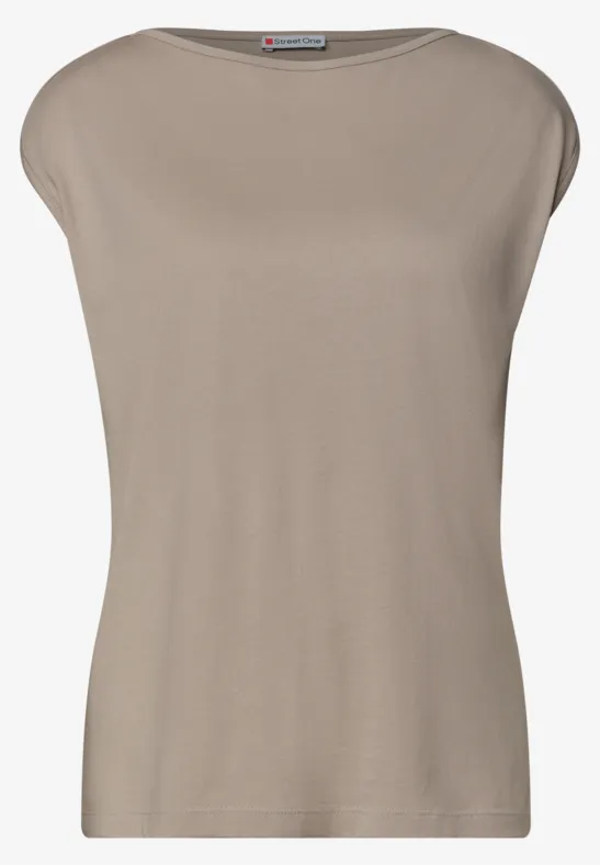 Beige mouwloos T-shirt met brede hals