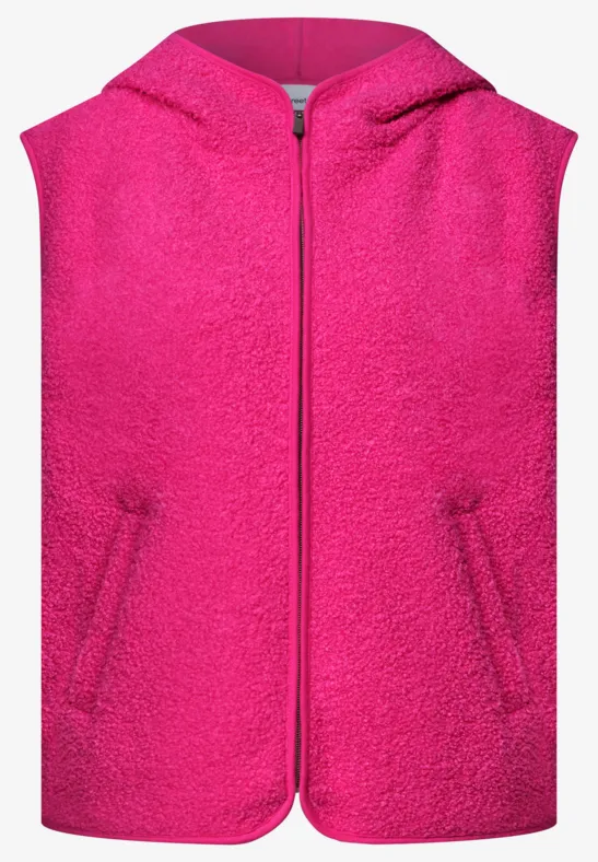 Ärmellose Teddy-Weste in kräftigem Pink mit Kapuze und durchgehendem Reißverschluss