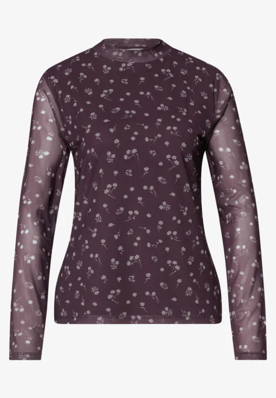 Dunkles langärmliges Shirt mit zartem, weißem Blumenmuster