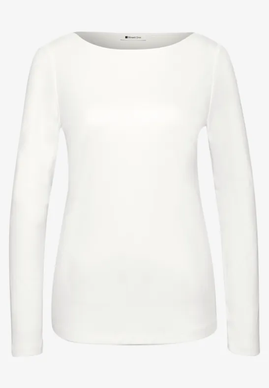 Schlichtes weißes Langarmshirt aus Baumwollmischung mit Rundhalsausschnitt.