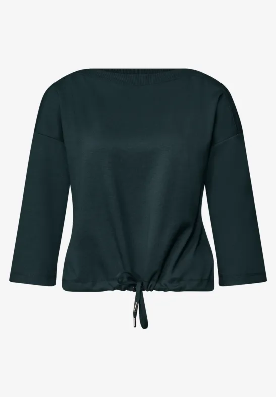 Donkergroene blouse met driekwartmouwen en aantrekkoord onderaan