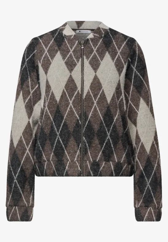 Pull en maille marron à motif losanges crème