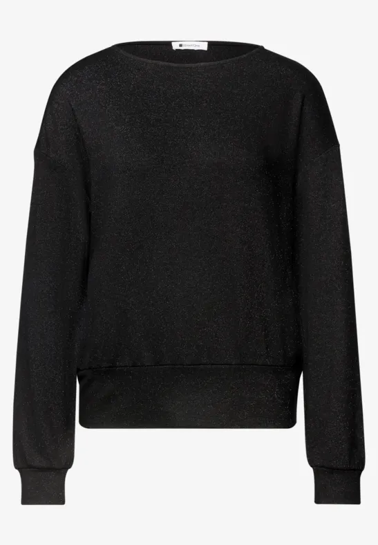 Pull noir uni, coupe décontractée, col rond et manches longues.