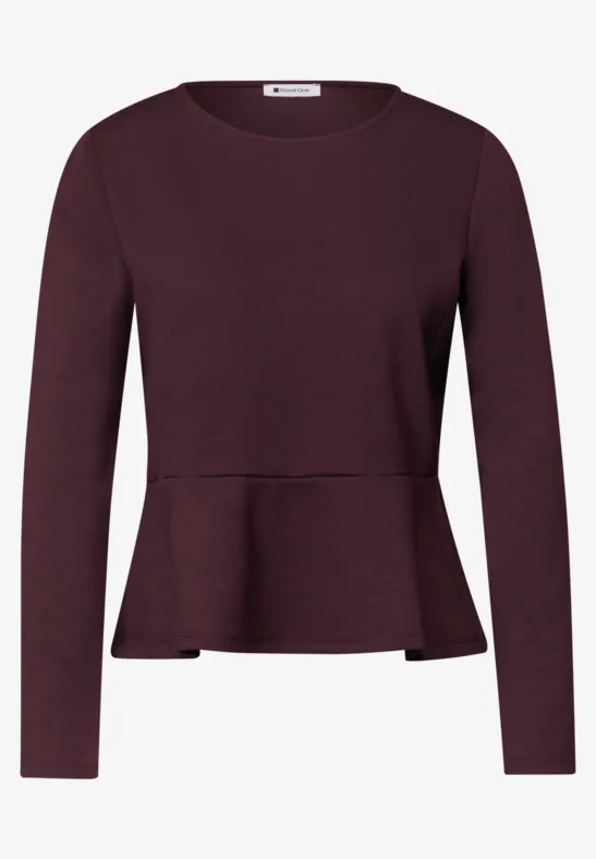 Dunkelrotes Langarmshirt mit figurbetonter Taille und leicht ausgestelltem Saum.