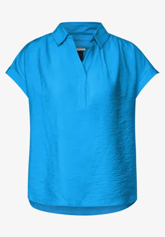 Kurzarmbluse mit Hemdkragen splash blue