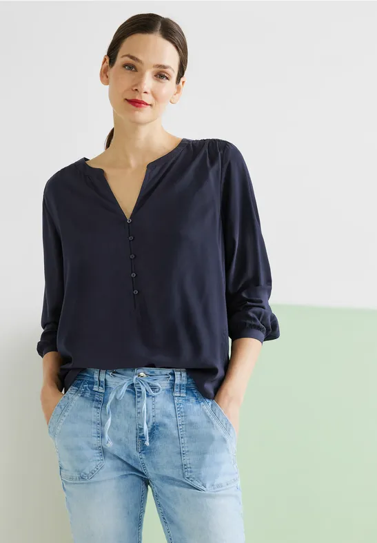 Bluse mit kurzer Knopfleiste deep blue