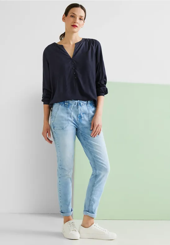 Bluse mit kurzer Knopfleiste deep blue