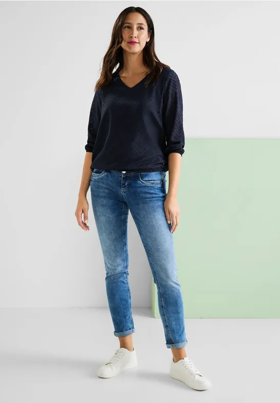 Bluse mit Smokdetails deep blue