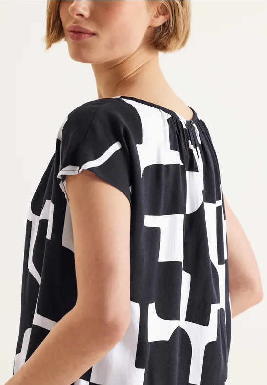 Kurzarmbluse mit Raffdetail dark vintage blue