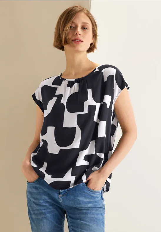 Kurzarmbluse mit Raffdetail dark vintage blue