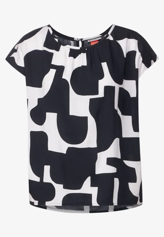 Kurzarmbluse mit Raffdetail dark vintage blue