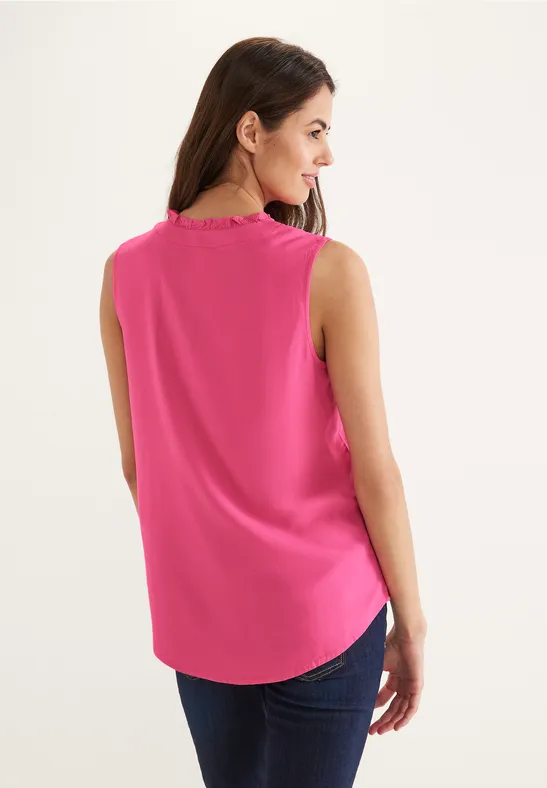 Ärmellose Bluse mit Rüschen berry rose