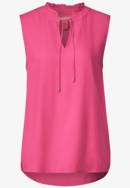 Ärmellose Bluse mit Rüschen berry rose