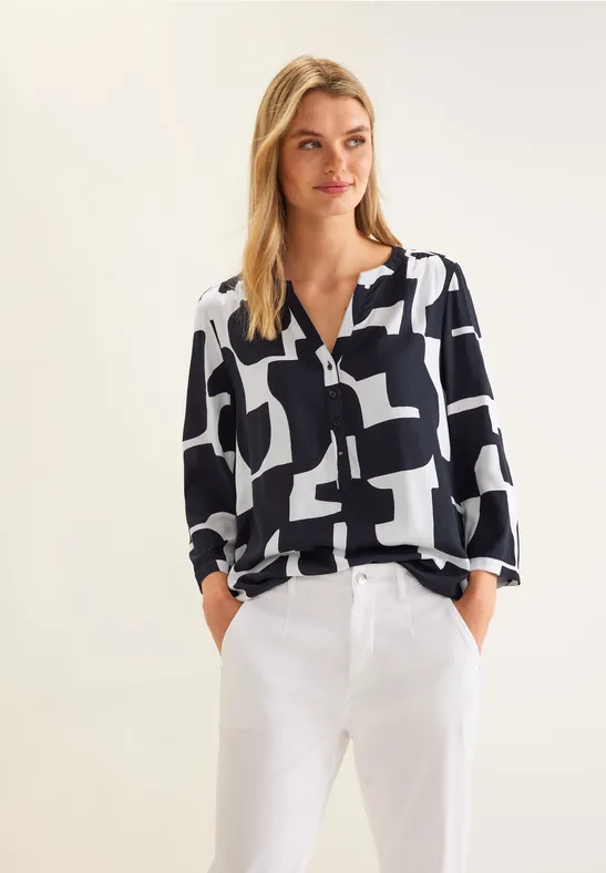 Bluse mit grafischem Print dark vintage blue