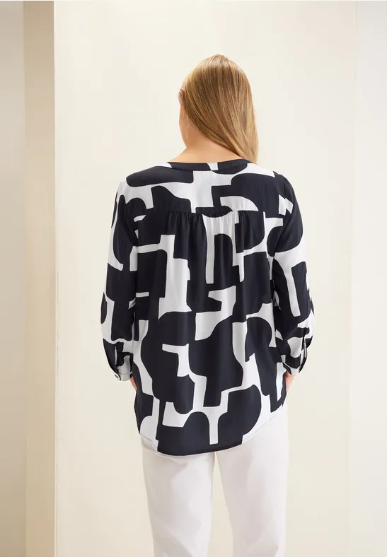 Bluse mit grafischem Print dark vintage blue