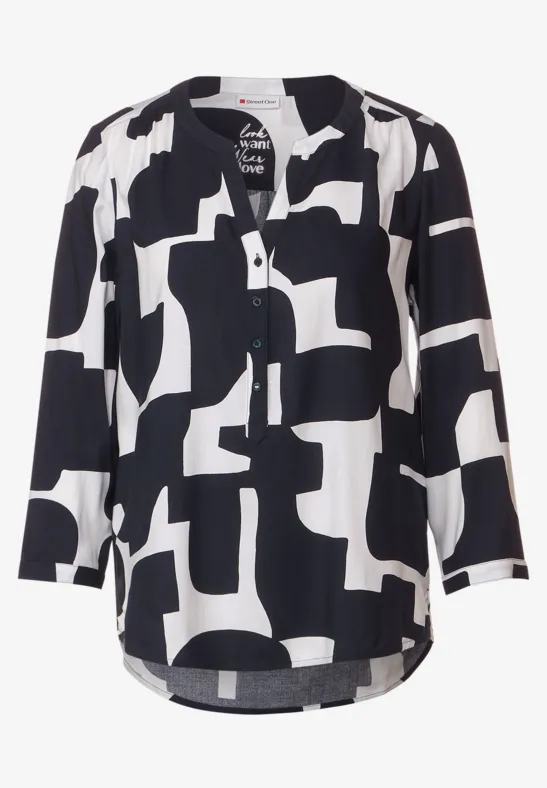 Bluse mit grafischem Print dark vintage blue