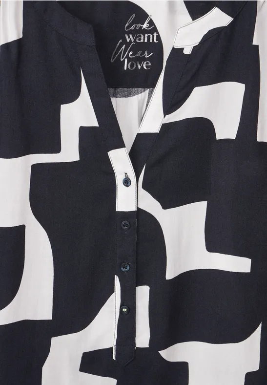 Bluse mit grafischem Print dark vintage blue