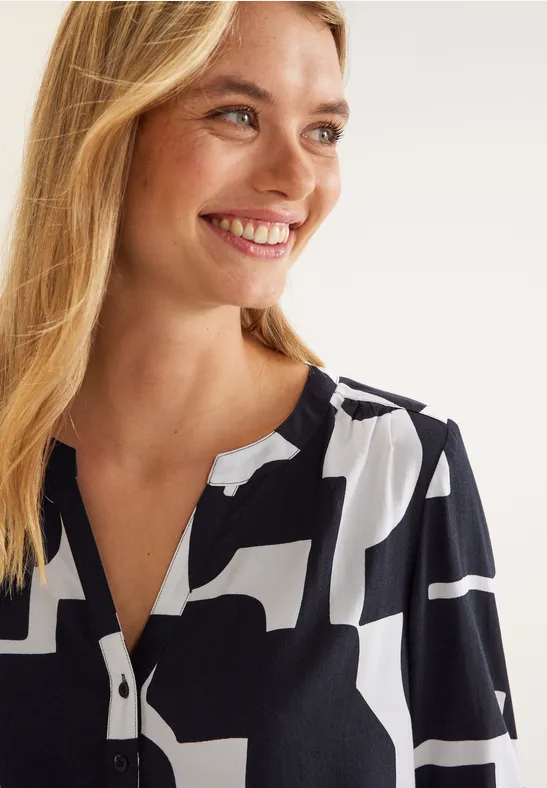 Bluse mit grafischem Print dark vintage blue