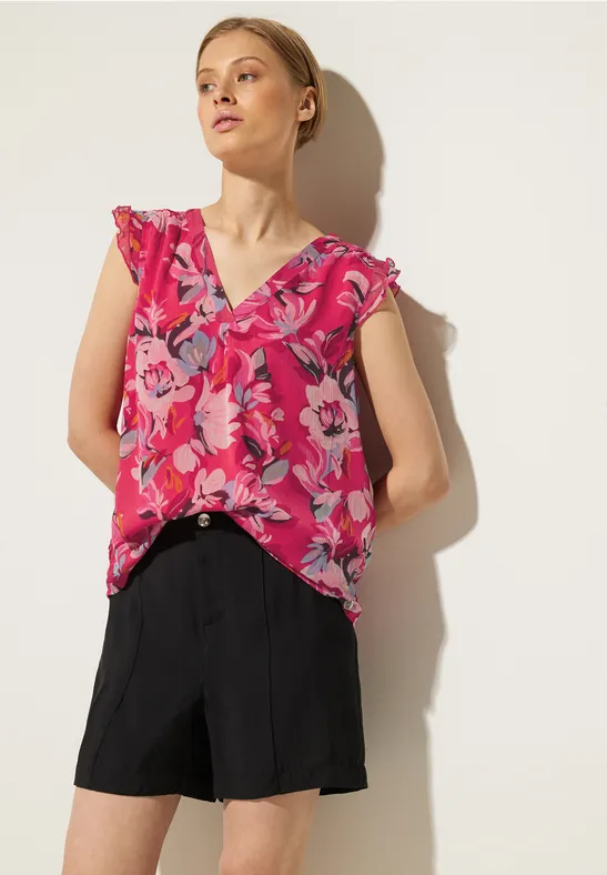 Chiffon Bluse mit Rüschen berry rose