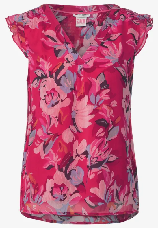 Chiffon Bluse mit Rüschen berry rose