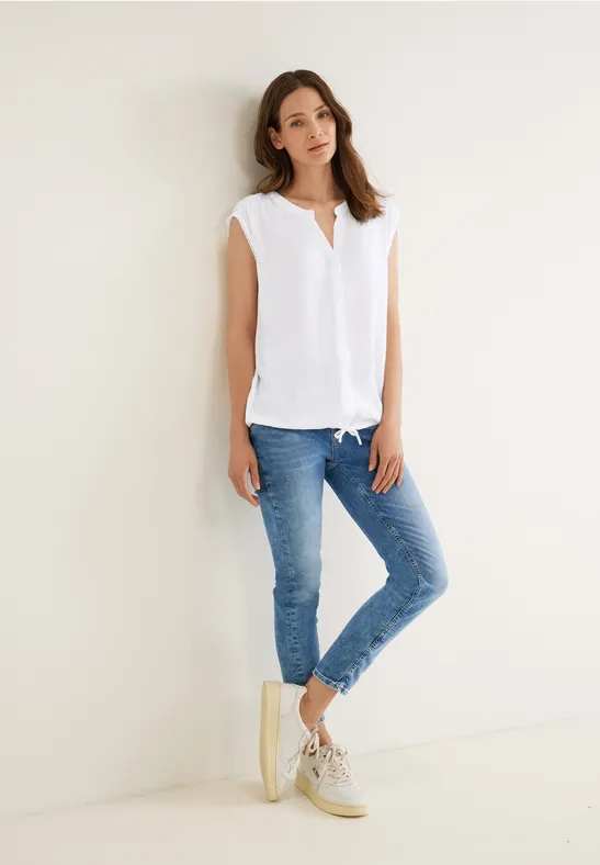 Bluse in Crinkle Optik White