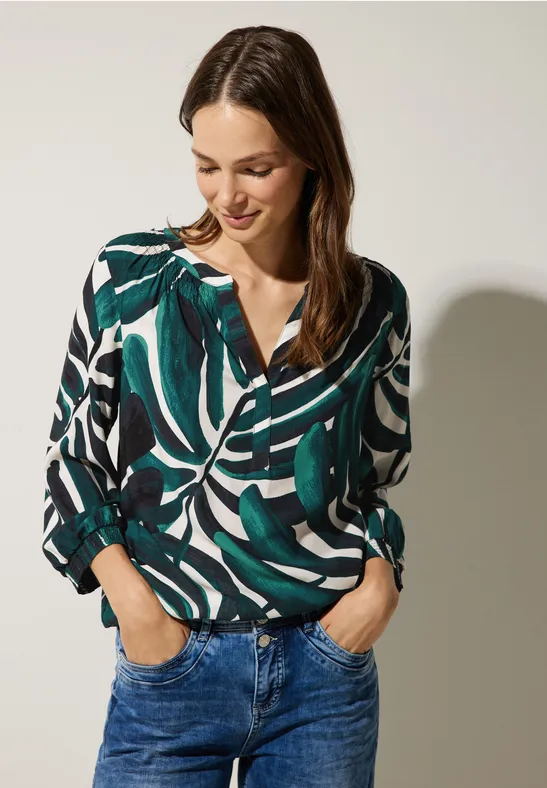 Tunikabluse mit Blätterprint lagoon green