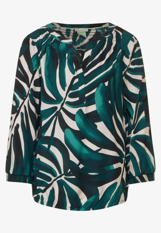 Tunikabluse mit Blätterprint lagoon green
