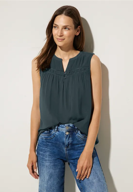Viskosebluse mit Häkeldetail cool vintage green