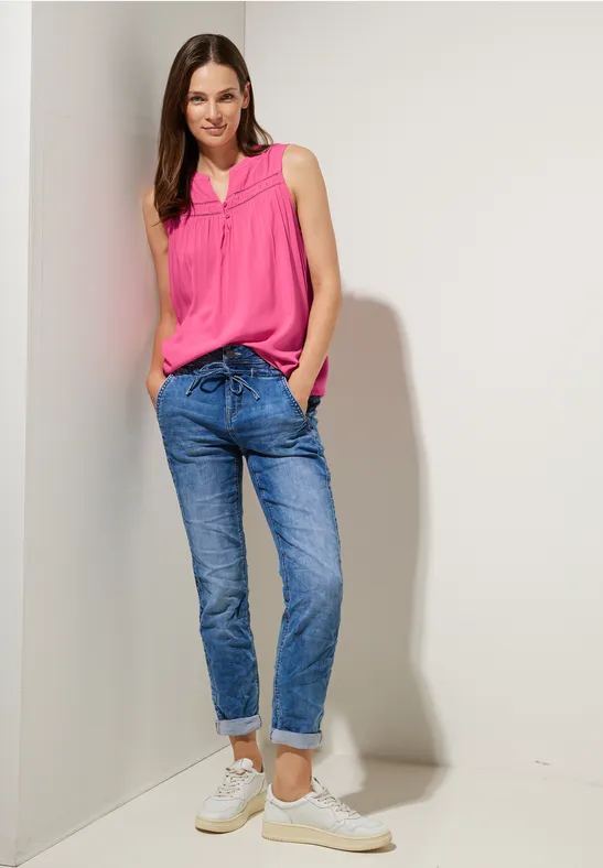 Viskosebluse mit Häkeldetail berry rose