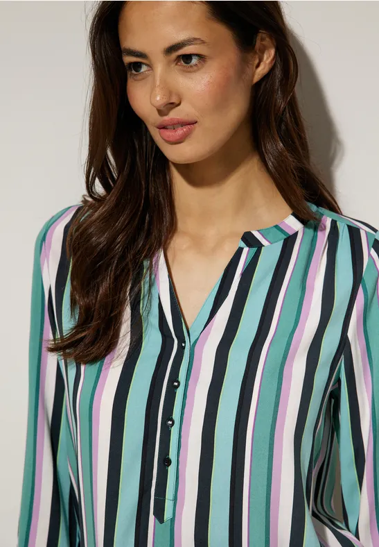 Streifenbluse in Viskose lagoon green