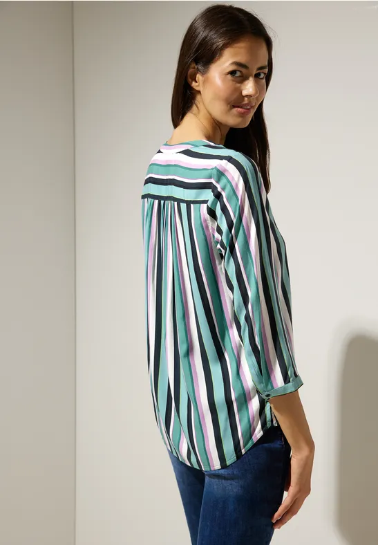 Streifenbluse in Viskose lagoon green