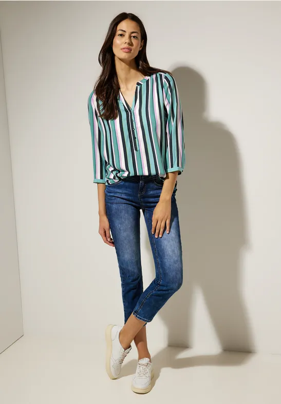 Streifenbluse in Viskose lagoon green