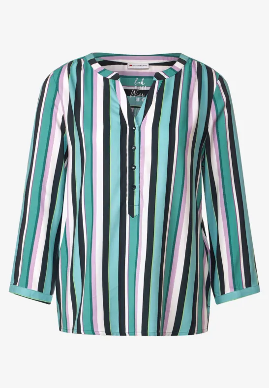 Streifenbluse in Viskose lagoon green