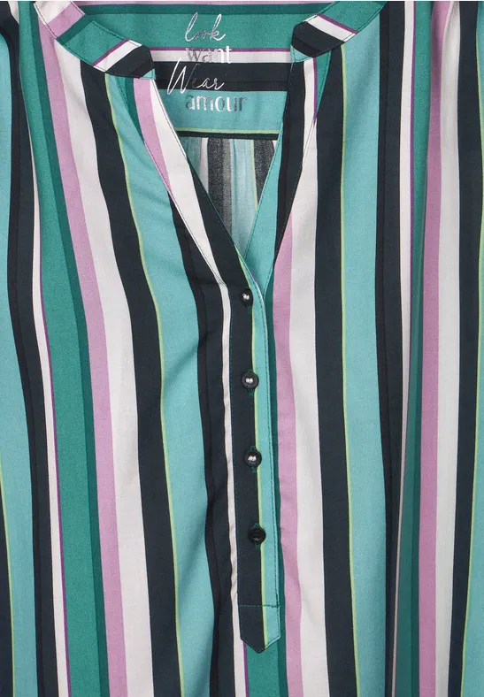 Streifenbluse in Viskose lagoon green