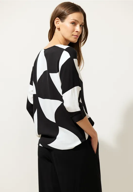 Printbluse mit Rippbündchen Black