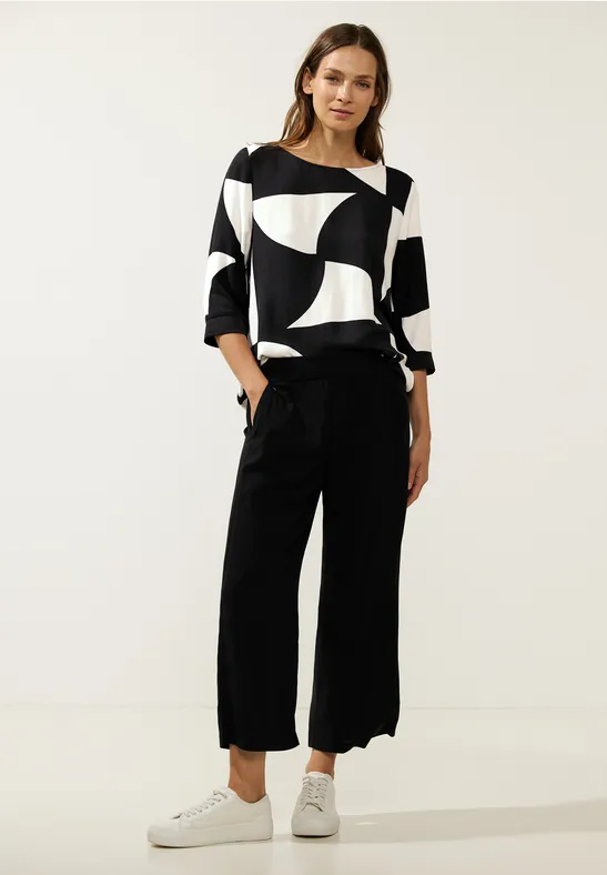 Printbluse mit Rippbündchen Black