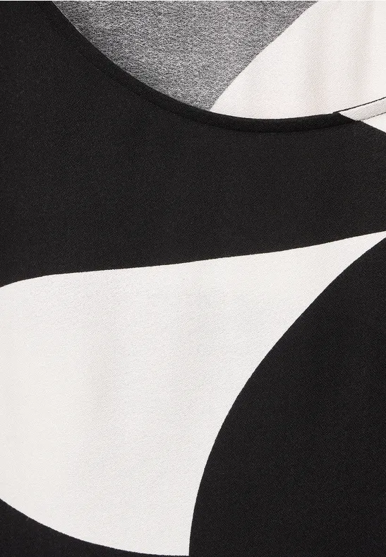 Printbluse mit Rippbündchen Black