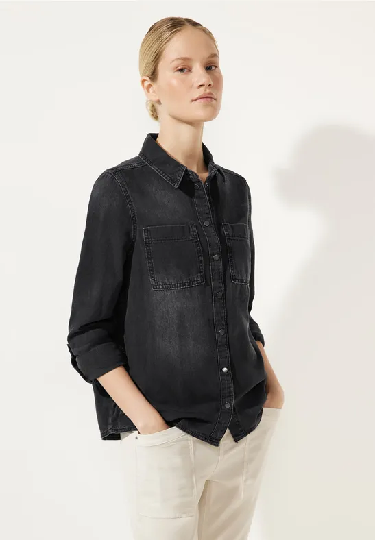 Jeansbluse in Schwarz black soft wash