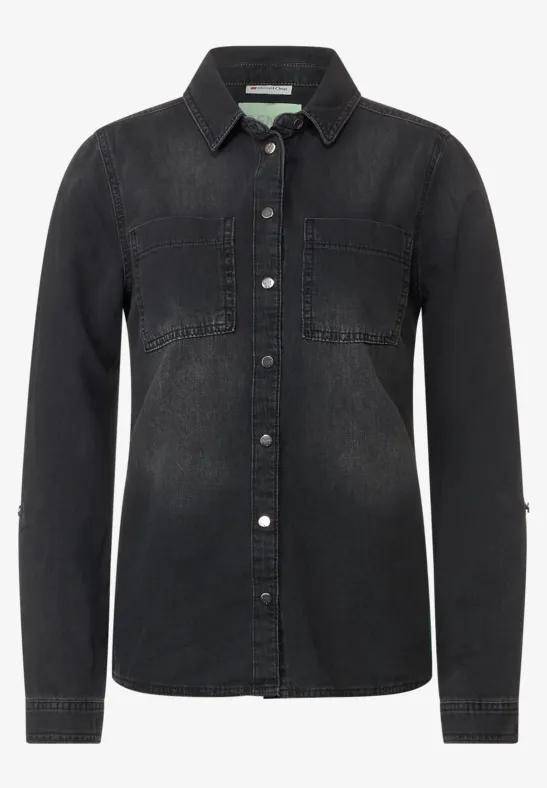 Jeansbluse in Schwarz black soft wash