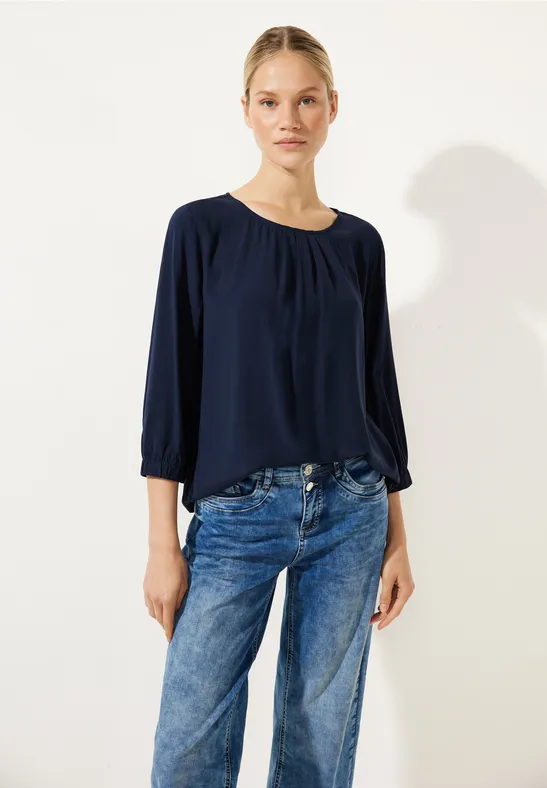 Unifarbene Bluse mit Falten deep blue