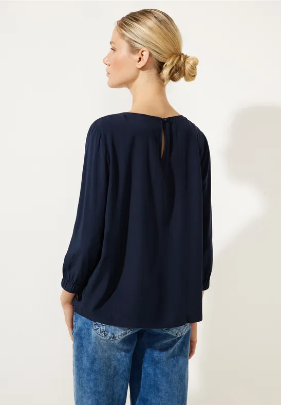 Unifarbene Bluse mit Falten deep blue