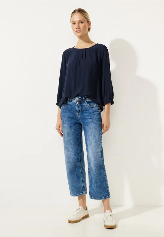 Unifarbene Bluse mit Falten deep blue