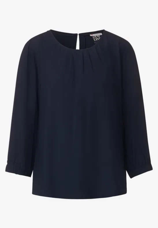 Unifarbene Bluse mit Falten deep blue