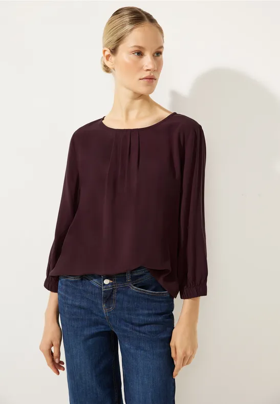 Unifarbene Bluse mit Falten purple brown