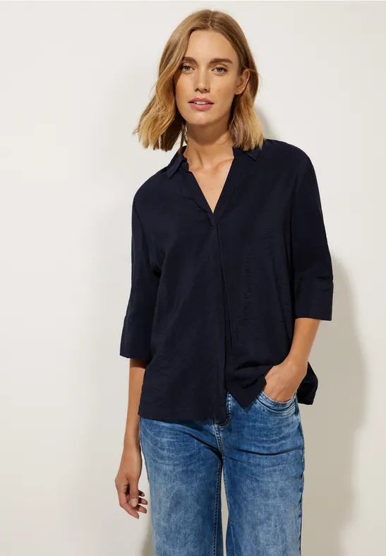 Hemdkragenbluse mit Struktur deep blue