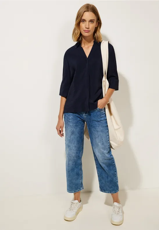 Hemdkragenbluse mit Struktur deep blue